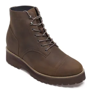 12 CM/4.72 Inches CMR CHAMARIPA Brown Oiled Leather Boots - Elevate Your Style with 4.72-Inch Height-Increasing Shoes for Men