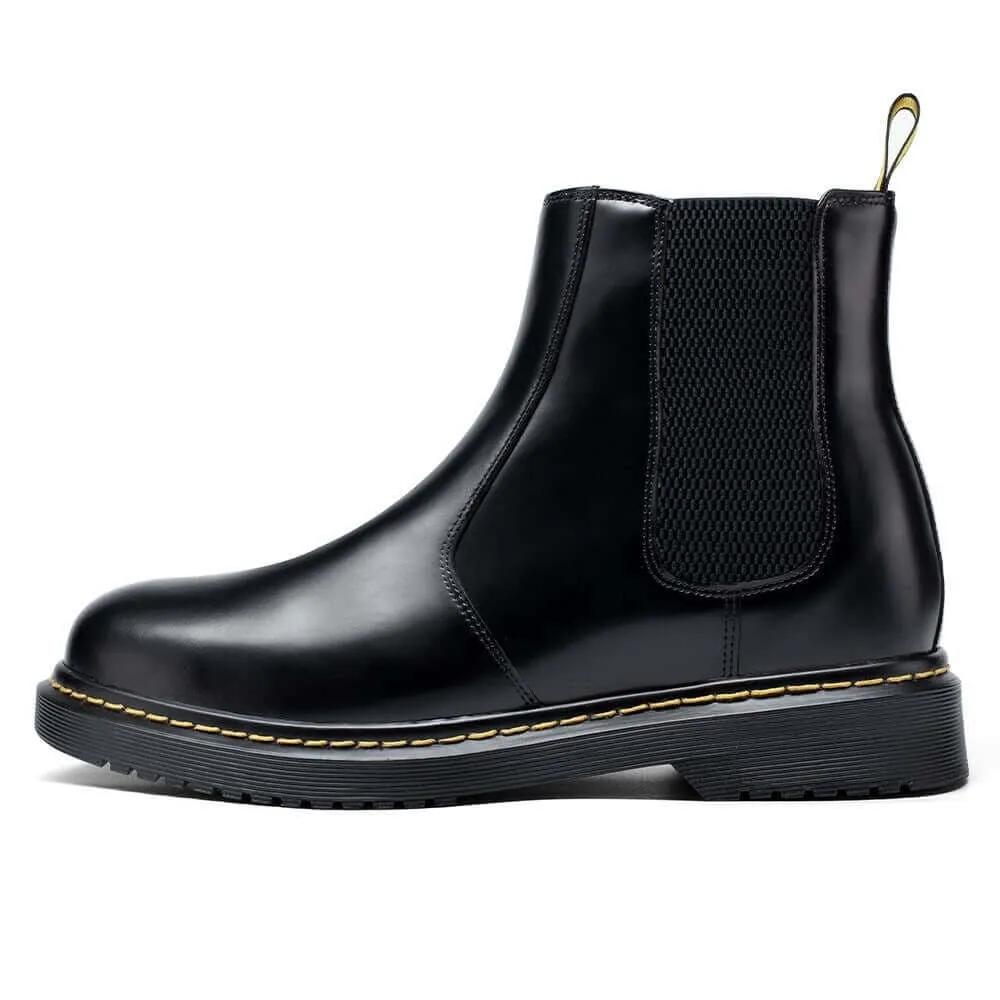 7 CM / 2.76 Inches - CMR CHAMARIPA Elevator Chelsea Boots - Height Increasing Chelsea Boots - Black Leather Chelsea Men's Taller Boots