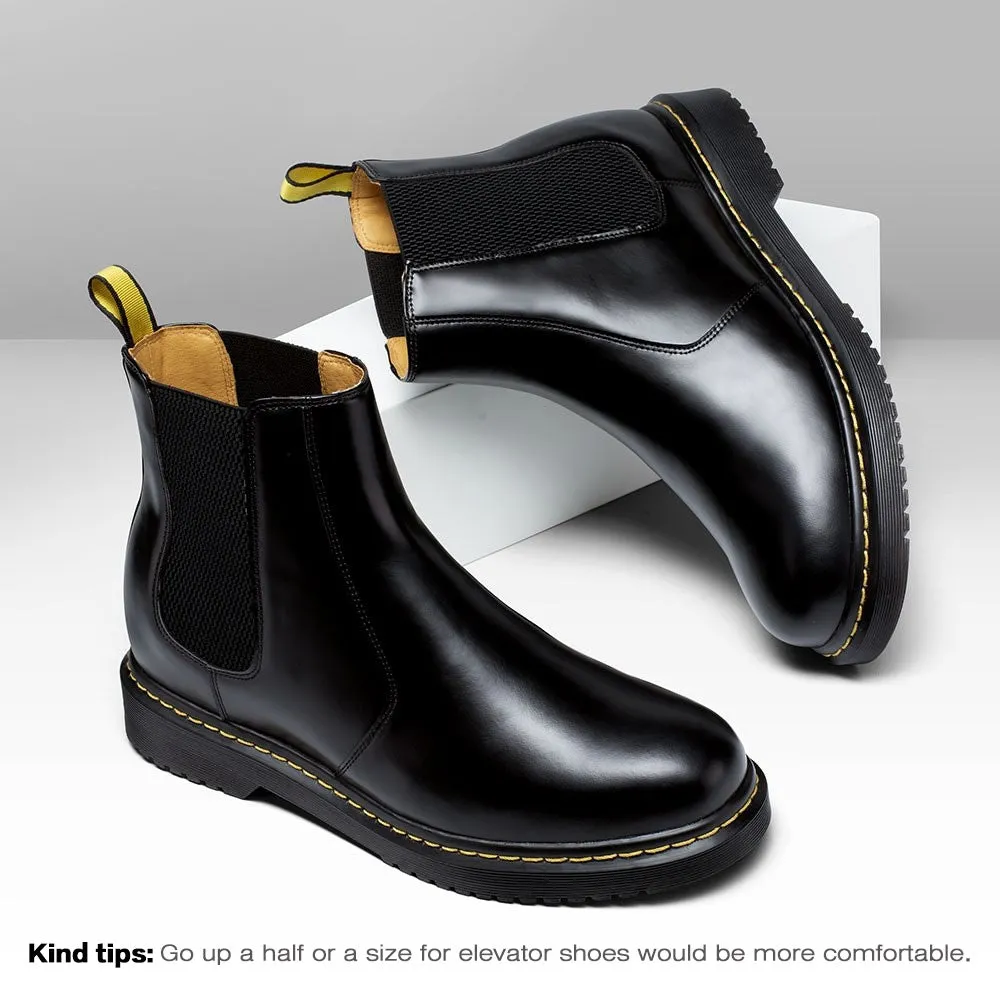7 CM / 2.76 Inches - CMR CHAMARIPA Elevator Chelsea Boots - Height Increasing Chelsea Boots - Black Leather Chelsea Men's Taller Boots