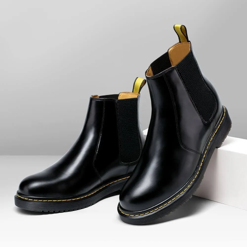 7 CM / 2.76 Inches - CMR CHAMARIPA Elevator Chelsea Boots - Height Increasing Chelsea Boots - Black Leather Chelsea Men's Taller Boots