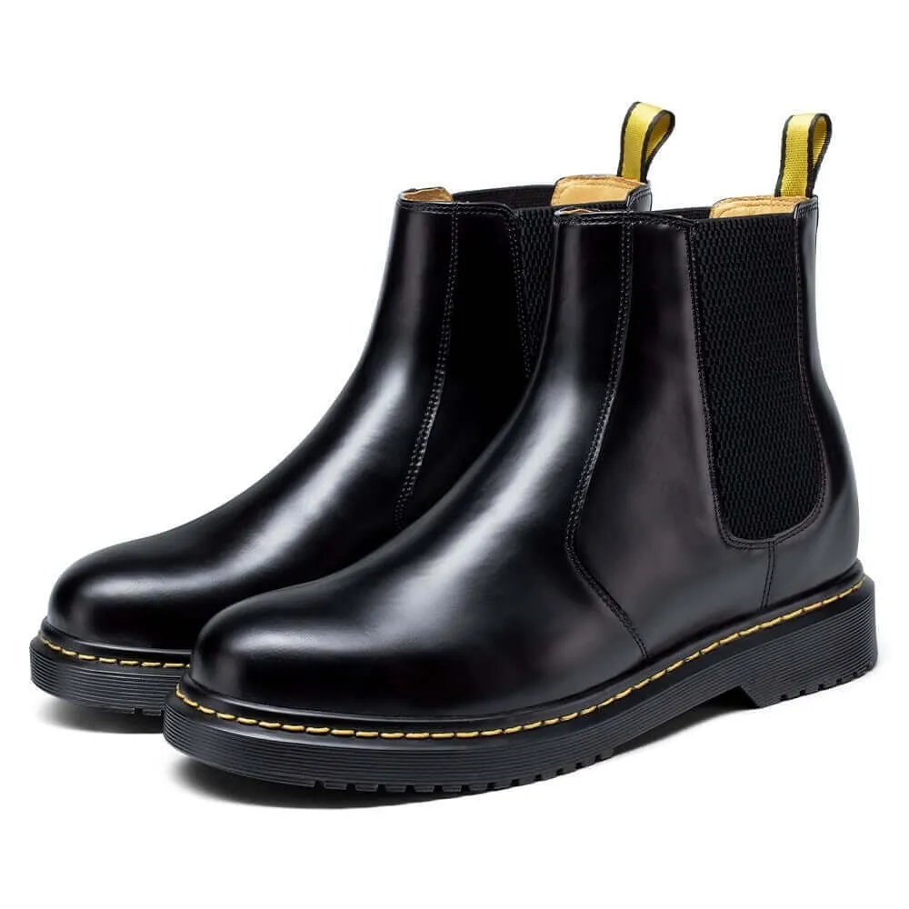 7 CM / 2.76 Inches - CMR CHAMARIPA Elevator Chelsea Boots - Height Increasing Chelsea Boots - Black Leather Chelsea Men's Taller Boots