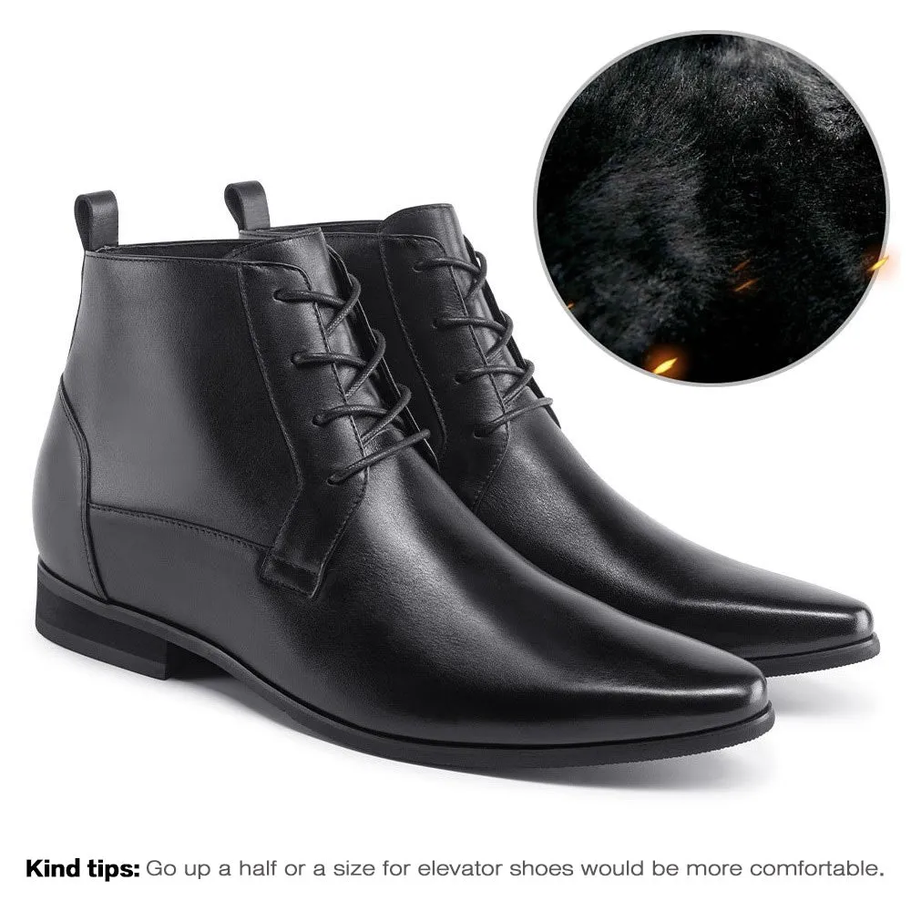 7 CM / 2.76 Inches - CMR CHAMARIPA Elevator Work Boots - Mens Taller Boots - Black Leather Men's Business Boots