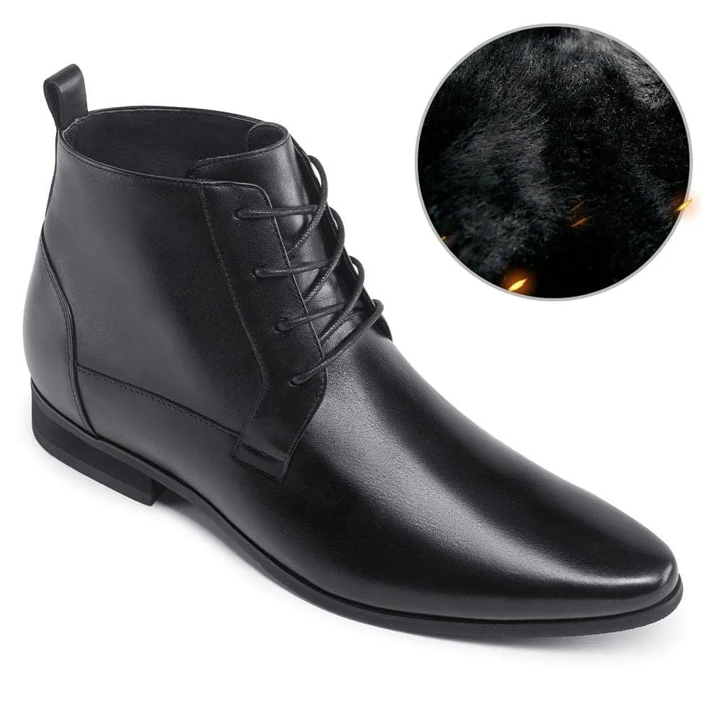 7 CM / 2.76 Inches - CMR CHAMARIPA Elevator Work Boots - Mens Taller Boots - Black Leather Men's Business Boots