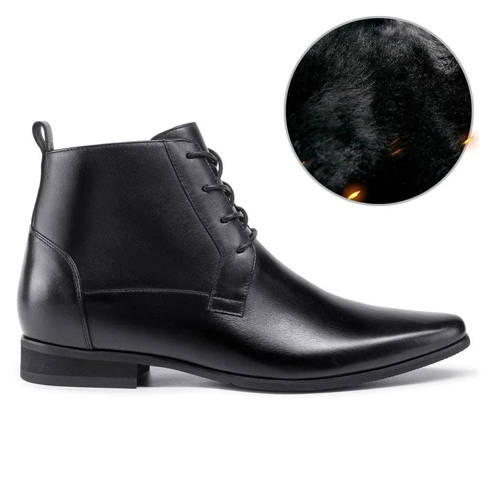 7 CM / 2.76 Inches - CMR CHAMARIPA Elevator Work Boots - Mens Taller Boots - Black Leather Men's Business Boots