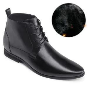 7 CM / 2.76 Inches - CMR CHAMARIPA Elevator Work Boots - Mens Taller Boots - Black Leather Men's Business Boots