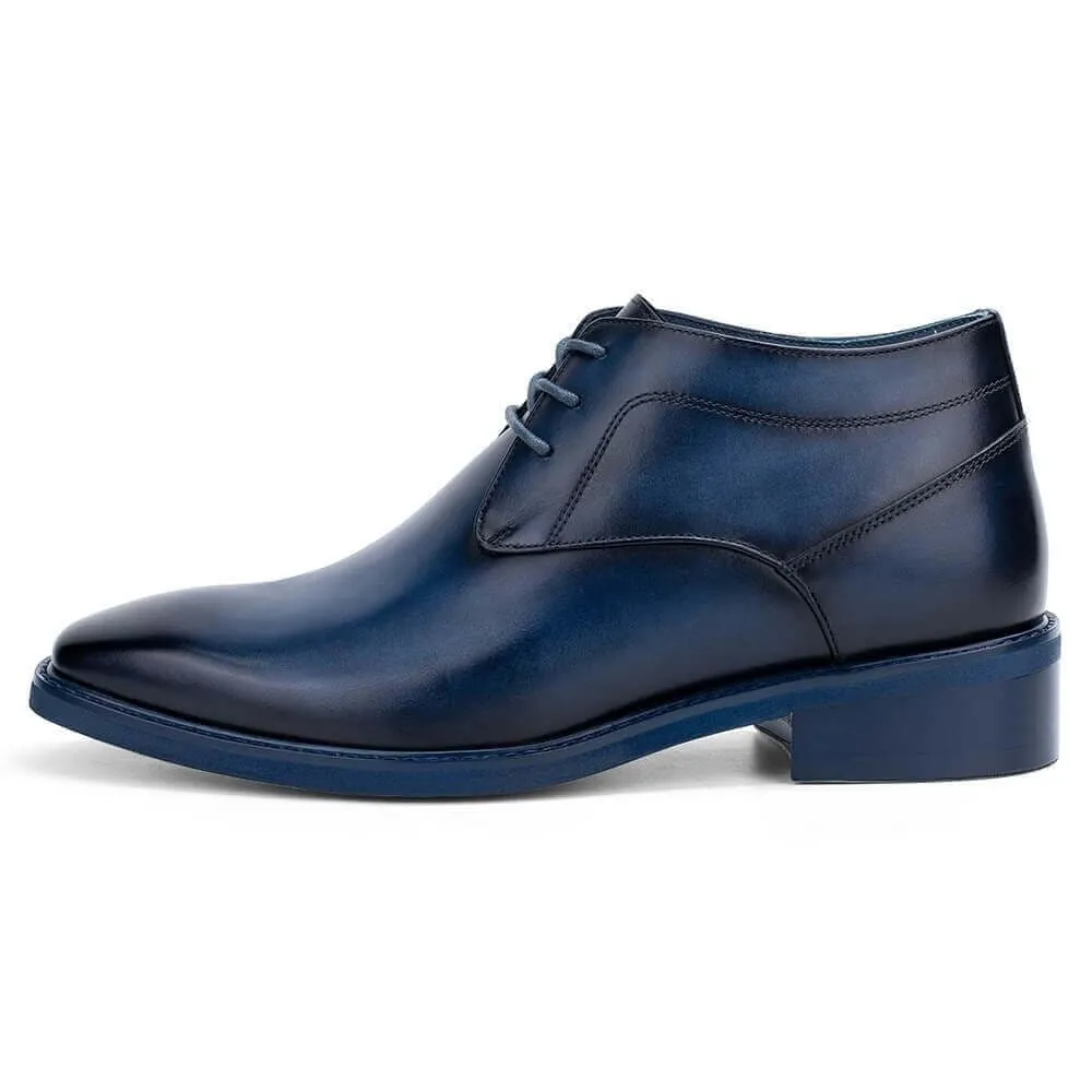 7 CM / 2.76 Inches - CMR CHAMARIPA Height Increasing Desert Boots - High Heel Boots For Men - Blue Leather Casual Boots For Men