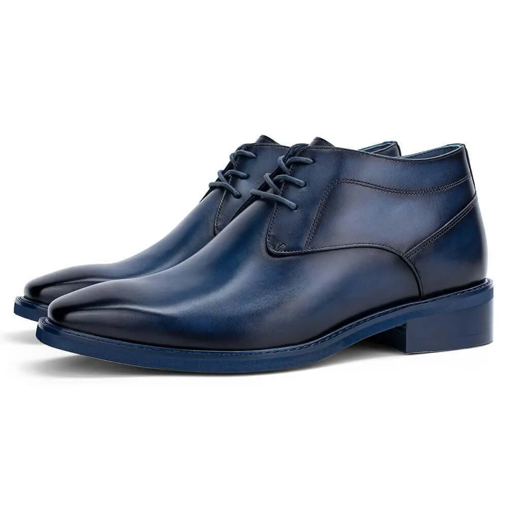 7 CM / 2.76 Inches - CMR CHAMARIPA Height Increasing Desert Boots - High Heel Boots For Men - Blue Leather Casual Boots For Men