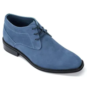 7 CM / 2.76 Inches - CMR CHAMARIPA Men's Elevator Boots - Wedge Sole Boots Height Increase - Handmade Blue Leather Men's Ankle Boots