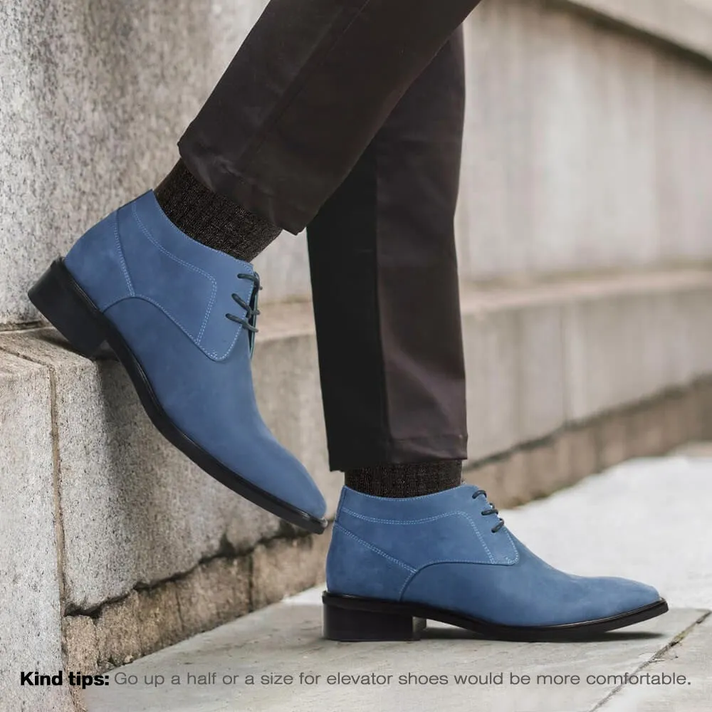 7 CM / 2.76 Inches - CMR CHAMARIPA Men's Elevator Boots - Wedge Sole Boots Height Increase - Handmade Blue Leather Men's Ankle Boots