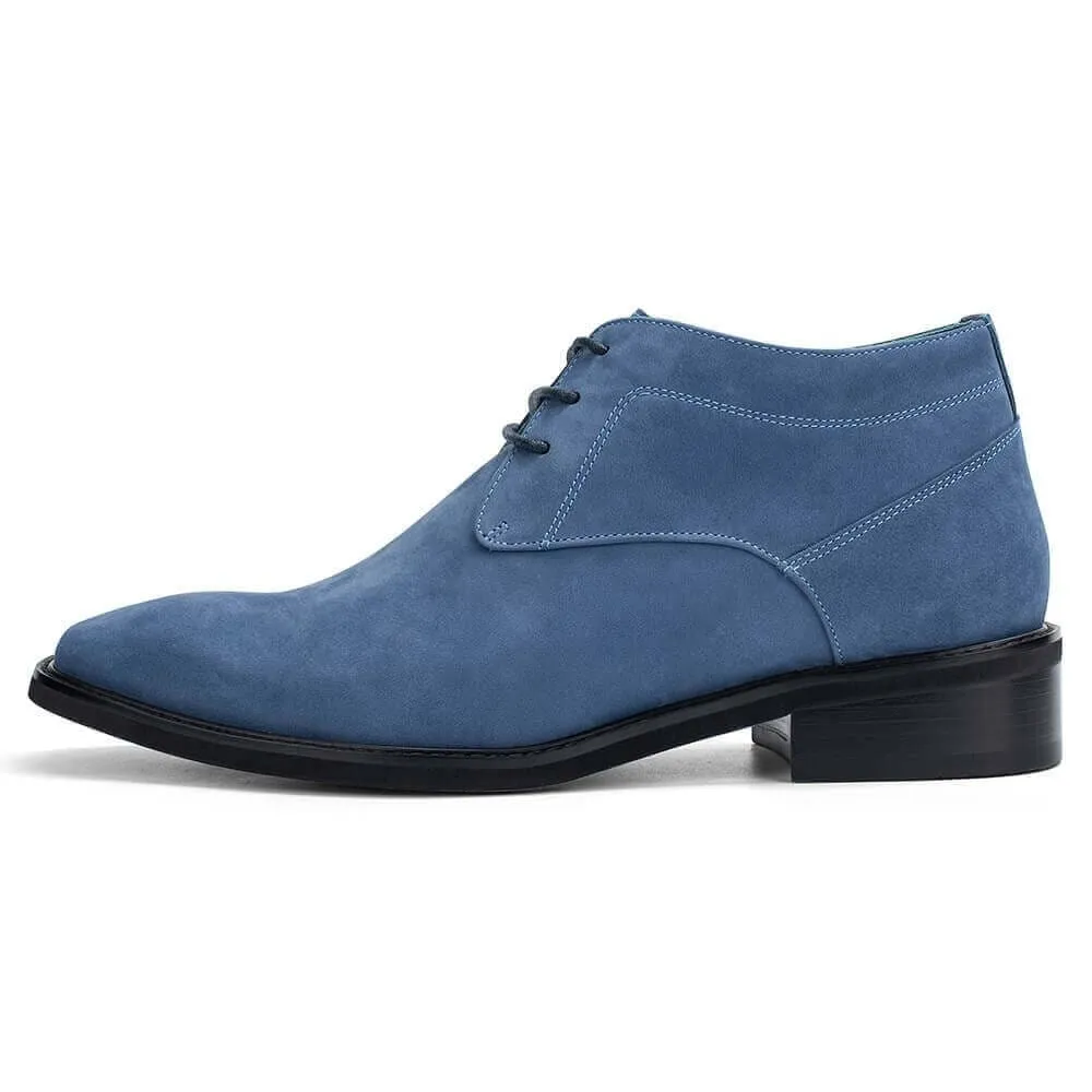 7 CM / 2.76 Inches - CMR CHAMARIPA Men's Elevator Boots - Wedge Sole Boots Height Increase - Handmade Blue Leather Men's Ankle Boots