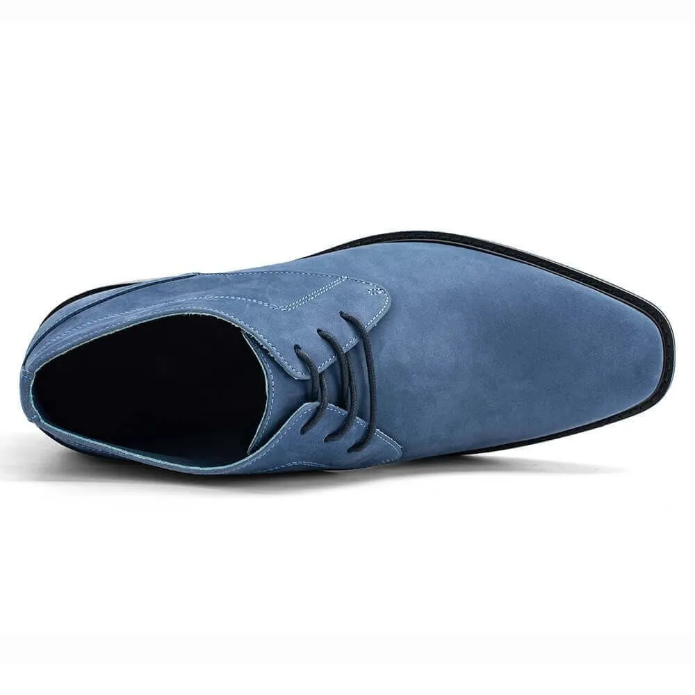 7 CM / 2.76 Inches - CMR CHAMARIPA Men's Elevator Boots - Wedge Sole Boots Height Increase - Handmade Blue Leather Men's Ankle Boots