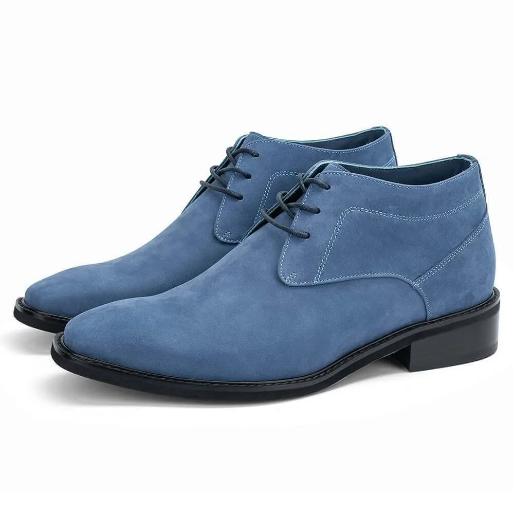 7 CM / 2.76 Inches - CMR CHAMARIPA Men's Elevator Boots - Wedge Sole Boots Height Increase - Handmade Blue Leather Men's Ankle Boots
