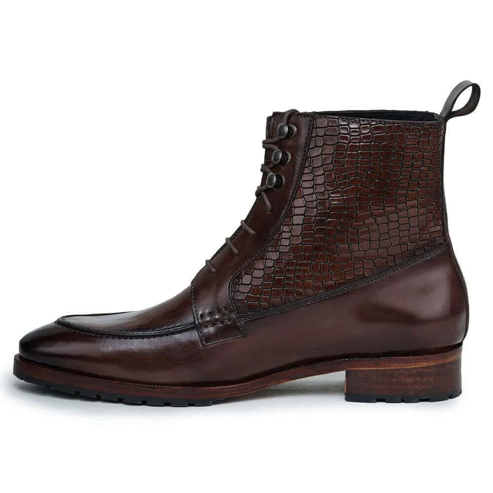 7 CM / 2.76 Inches Taller - CMR CHAMARIPA Height Increasing Elevator Boots - Handcrafted Derby Lace Up Boots - Brown