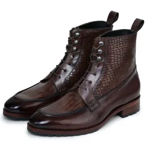 7 CM / 2.76 Inches Taller - CMR CHAMARIPA Height Increasing Elevator Boots - Handcrafted Derby Lace Up Boots - Brown