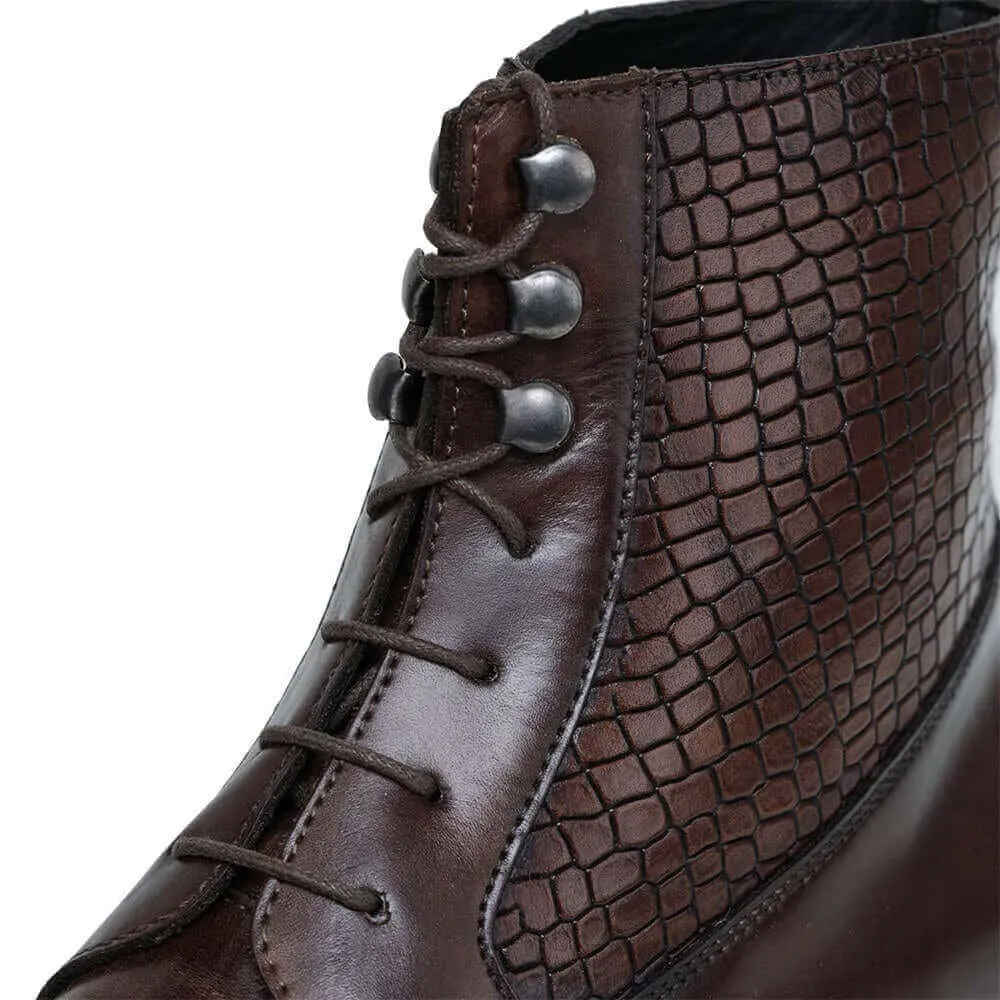 7 CM / 2.76 Inches Taller - CMR CHAMARIPA Height Increasing Elevator Boots - Handcrafted Derby Lace Up Boots - Brown