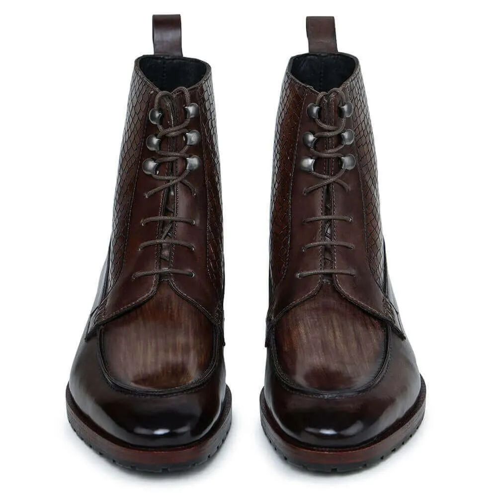 7 CM / 2.76 Inches Taller - CMR CHAMARIPA Height Increasing Elevator Boots - Handcrafted Derby Lace Up Boots - Brown
