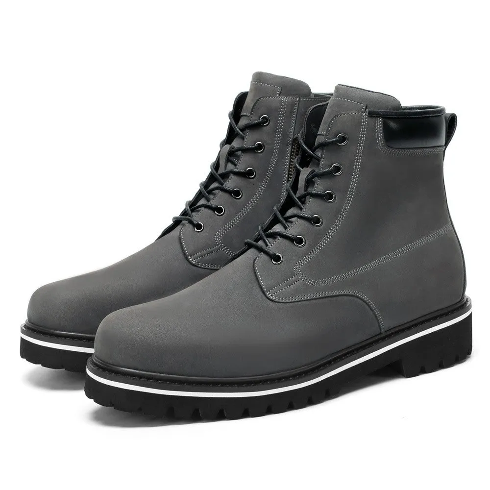 7 CM/2.76 Inches CMR CHAMARIPA  Handcrafted Motorcycle Height Increasing Boots - Premium Black Leather Outdoor Riding Boots