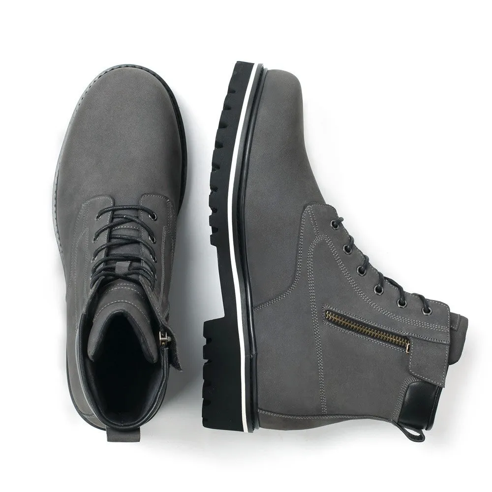 7 CM/2.76 Inches CMR CHAMARIPA  Handcrafted Motorcycle Height Increasing Boots - Premium Black Leather Outdoor Riding Boots