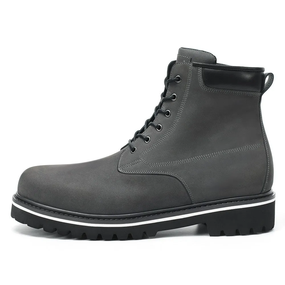 7 CM/2.76 Inches CMR CHAMARIPA  Handcrafted Motorcycle Height Increasing Boots - Premium Black Leather Outdoor Riding Boots