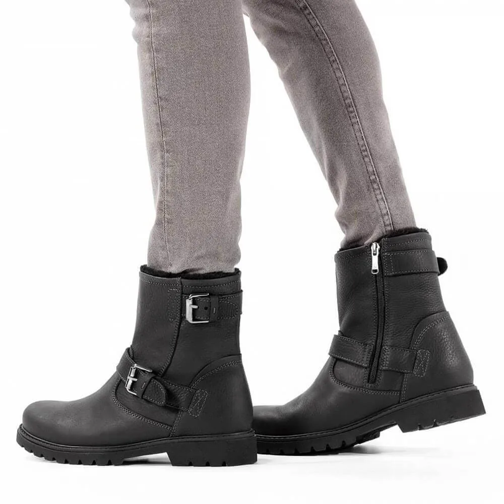 7CM / 2.76 Inches - CMR CHAMARIPA Elevator Boots - Men's Fur Lined Boots - Black Winter Warm Height Increasing Boots