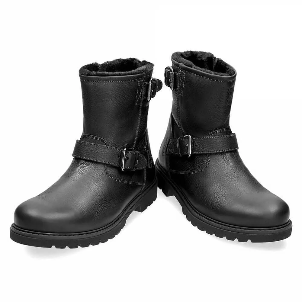 7CM / 2.76 Inches - CMR CHAMARIPA Elevator Boots - Men's Fur Lined Boots - Black Winter Warm Height Increasing Boots