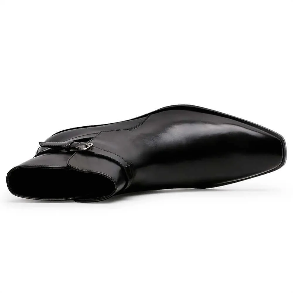 7CM / 2.76 Inches - CMR CHAMARIPA Extra Heightening Shoes Elevate Vintage Black Leather Ankle Wrap Boots