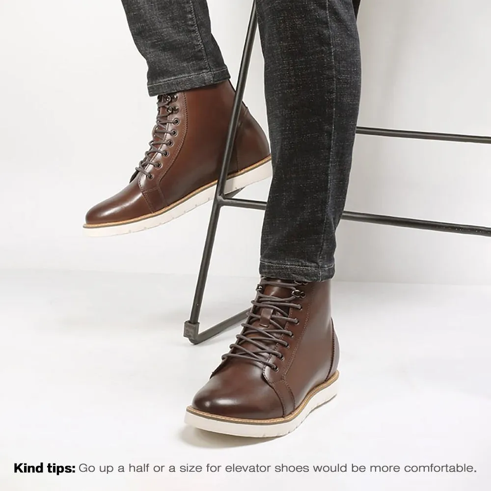 7CM / 2.76 Inches CMR CHAMARIPA Height Increasing Elevator Boots Brown Leather Boots That Make You Taller