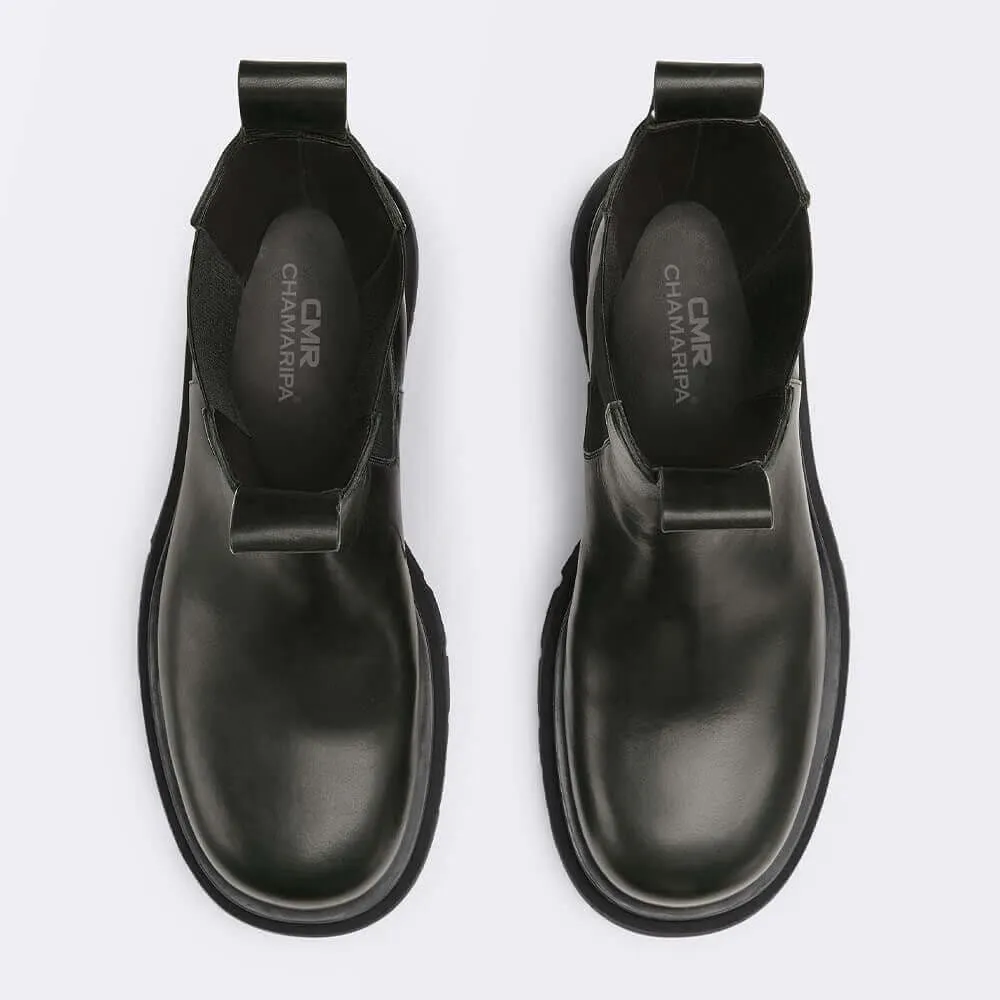 7CM / 2.76 Inches - CMR CHAMARIPA Women's Elevator Shoes - High Heel Boots For Women - Black Leather Chelsea Boots