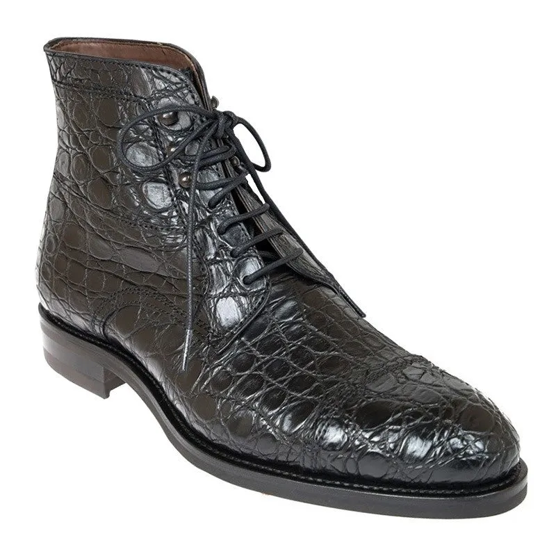 7CM/2.76 Inches CMR CHAMARIPA Handcrafted Black Crocodile Cap Toe Ankle Boots for Taller Men