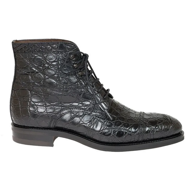 7CM/2.76 Inches CMR CHAMARIPA Handcrafted Black Crocodile Cap Toe Ankle Boots for Taller Men