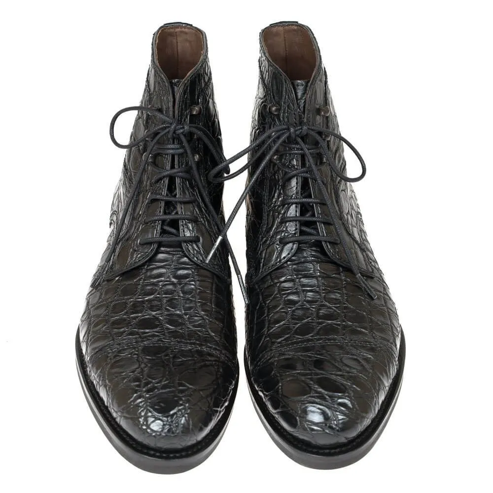 7CM/2.76 Inches CMR CHAMARIPA Handcrafted Black Crocodile Cap Toe Ankle Boots for Taller Men