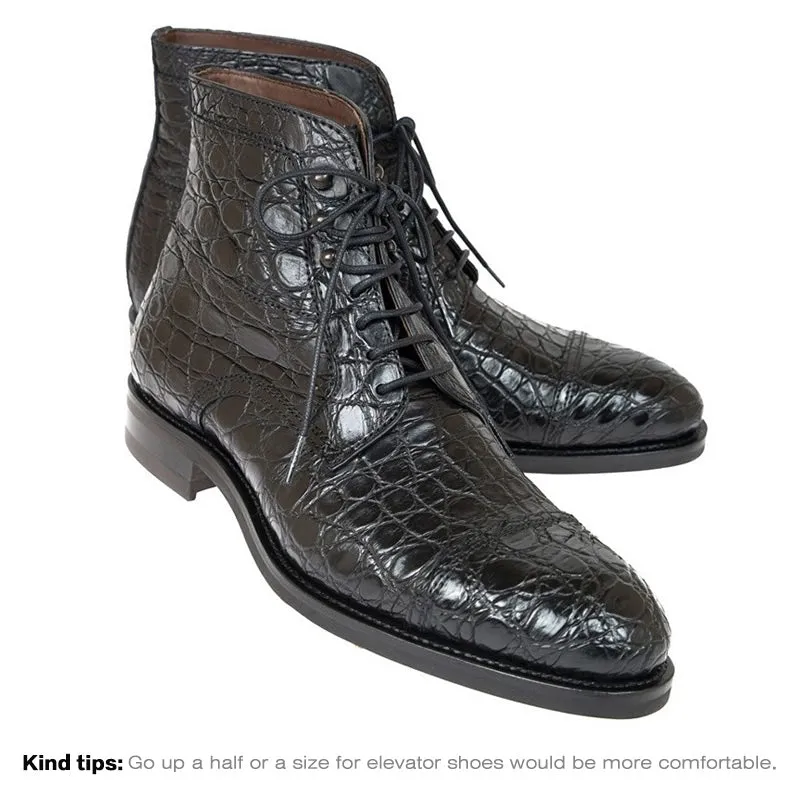 7CM/2.76 Inches CMR CHAMARIPA Handcrafted Black Crocodile Cap Toe Ankle Boots for Taller Men