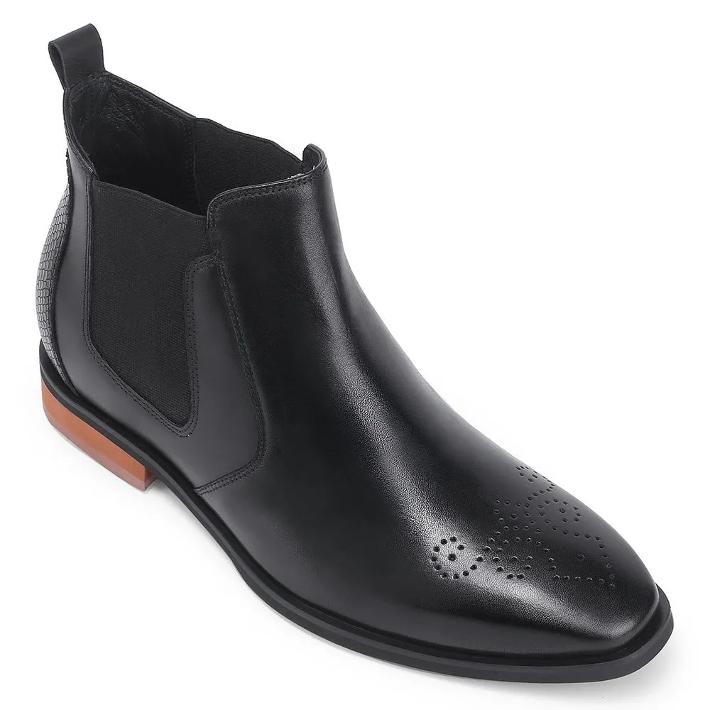 7CM/2.76 Inches Taller - CMR CHAMARIPA Height Increasing Boots For Men - Snake Pattern Grain Leatherboots - Black