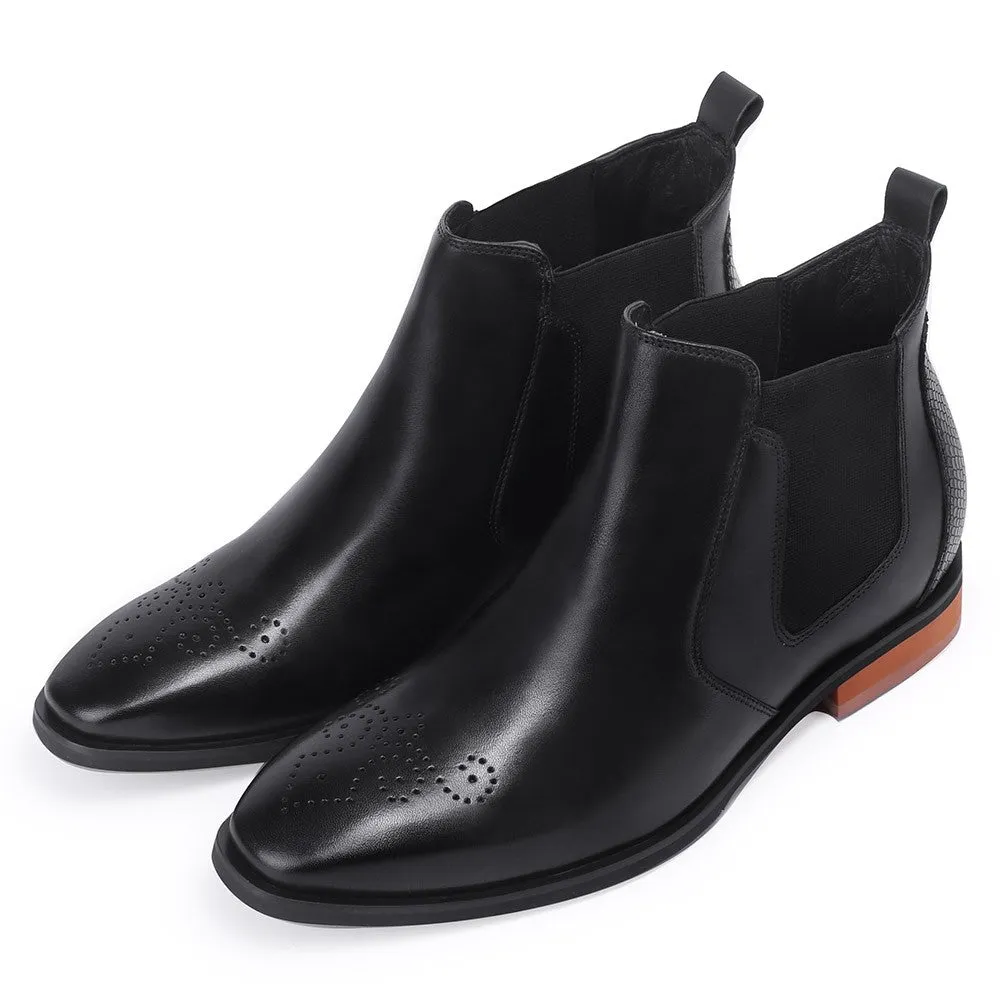 7CM/2.76 Inches Taller - CMR CHAMARIPA Height Increasing Boots For Men - Snake Pattern Grain Leatherboots - Black
