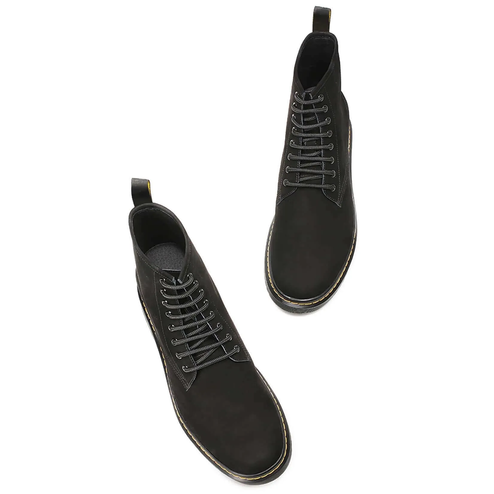 8CM / 3.15 Inches - CMR CHAMARIPA Height Increasing Elevator Boots Water Resistant Black Nubuck Leather Boots That Make You Taller