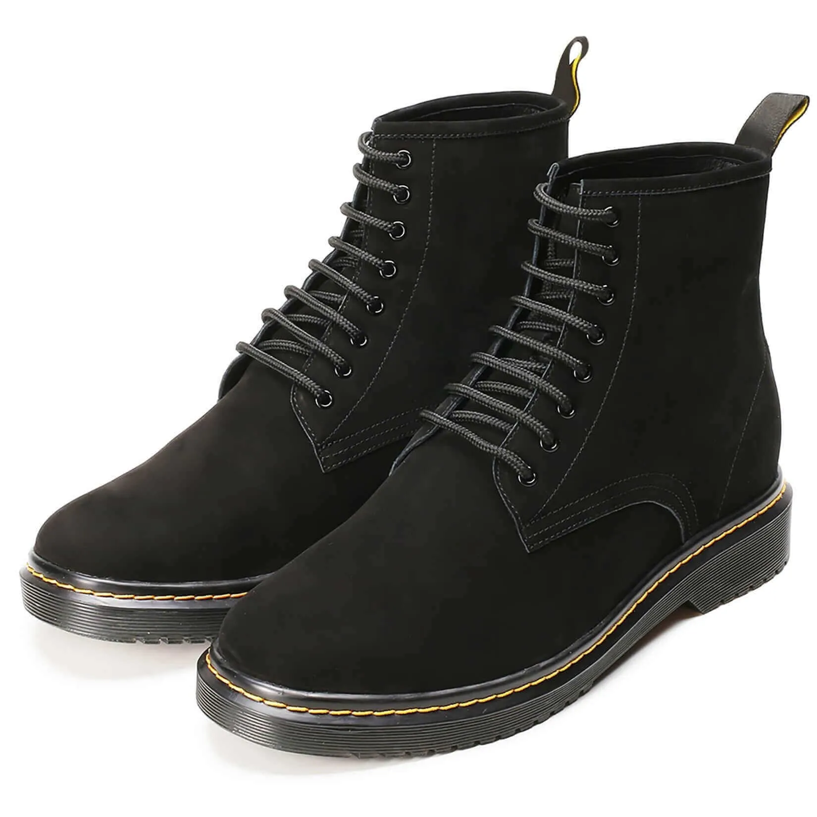 8CM / 3.15 Inches - CMR CHAMARIPA Height Increasing Elevator Boots Water Resistant Black Nubuck Leather Boots That Make You Taller