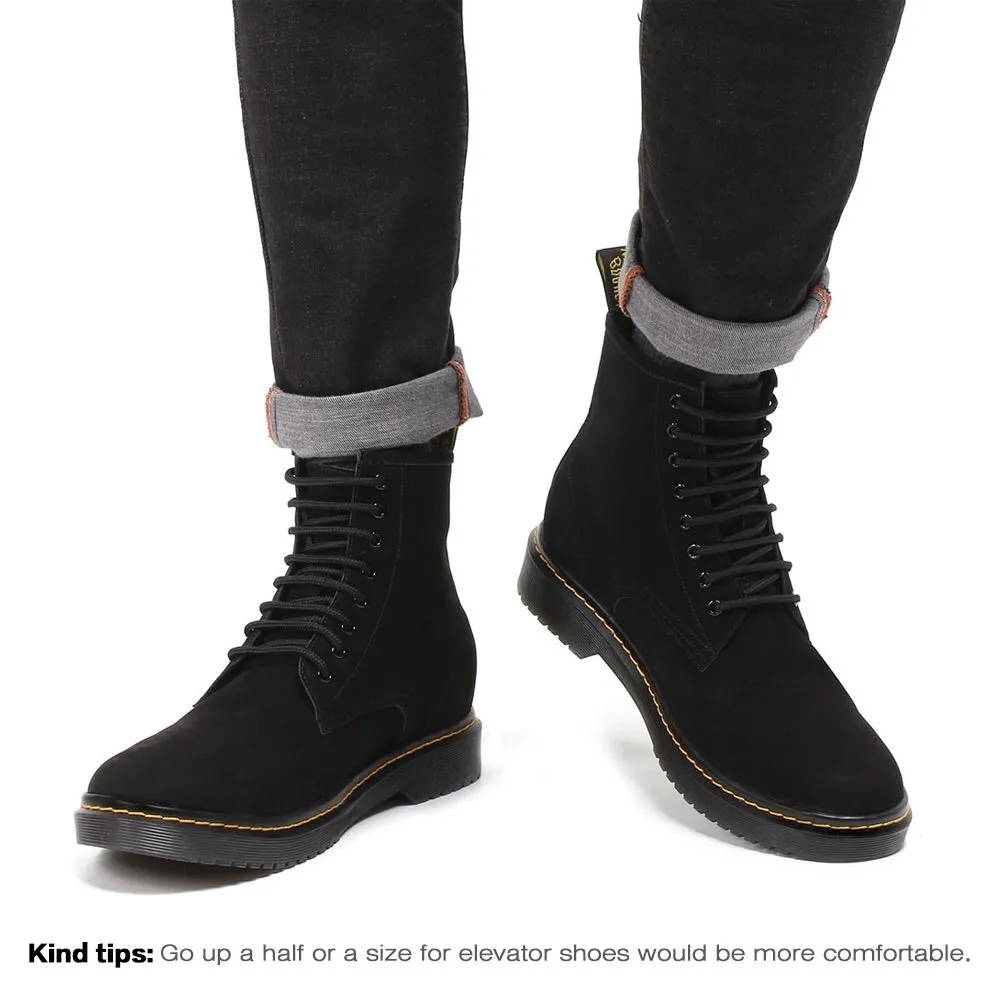 8CM / 3.15 Inches - CMR CHAMARIPA Height Increasing Elevator Boots Water Resistant Black Nubuck Leather Boots That Make You Taller