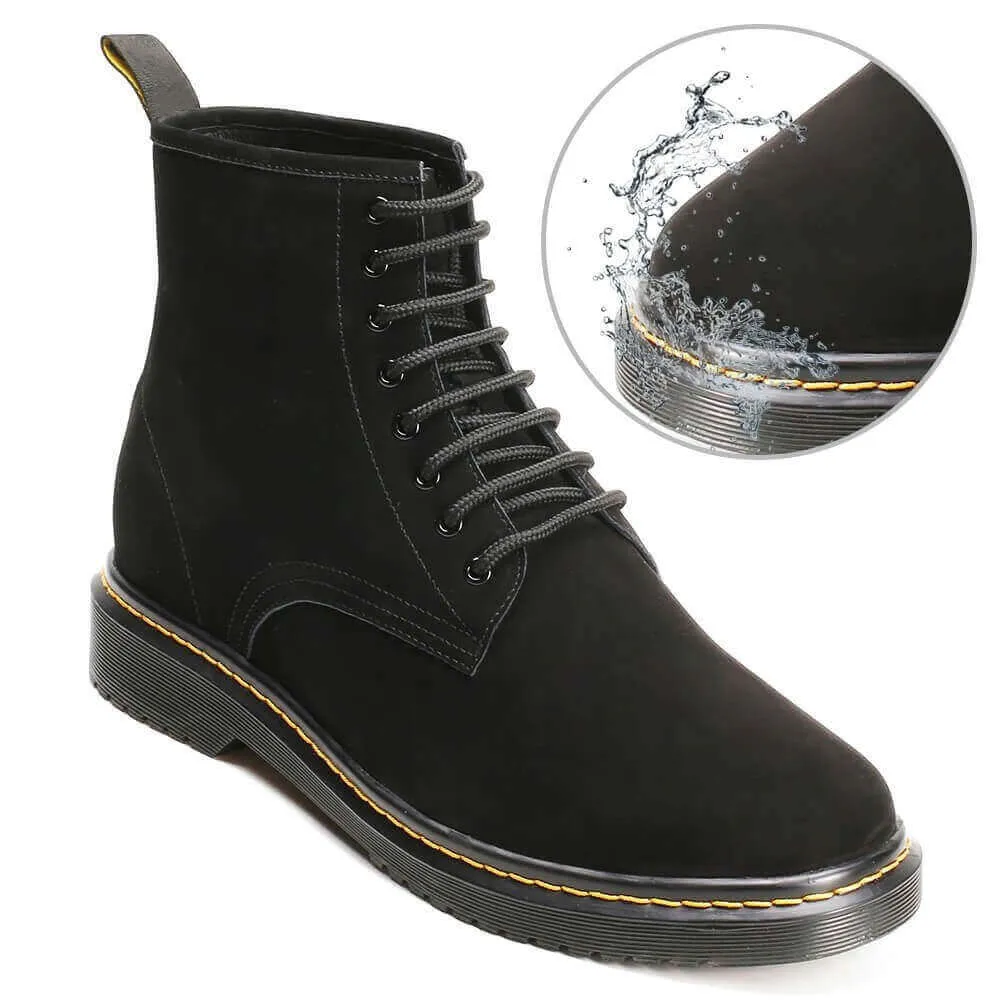 8CM / 3.15 Inches - CMR CHAMARIPA Height Increasing Elevator Boots Water Resistant Black Nubuck Leather Boots That Make You Taller