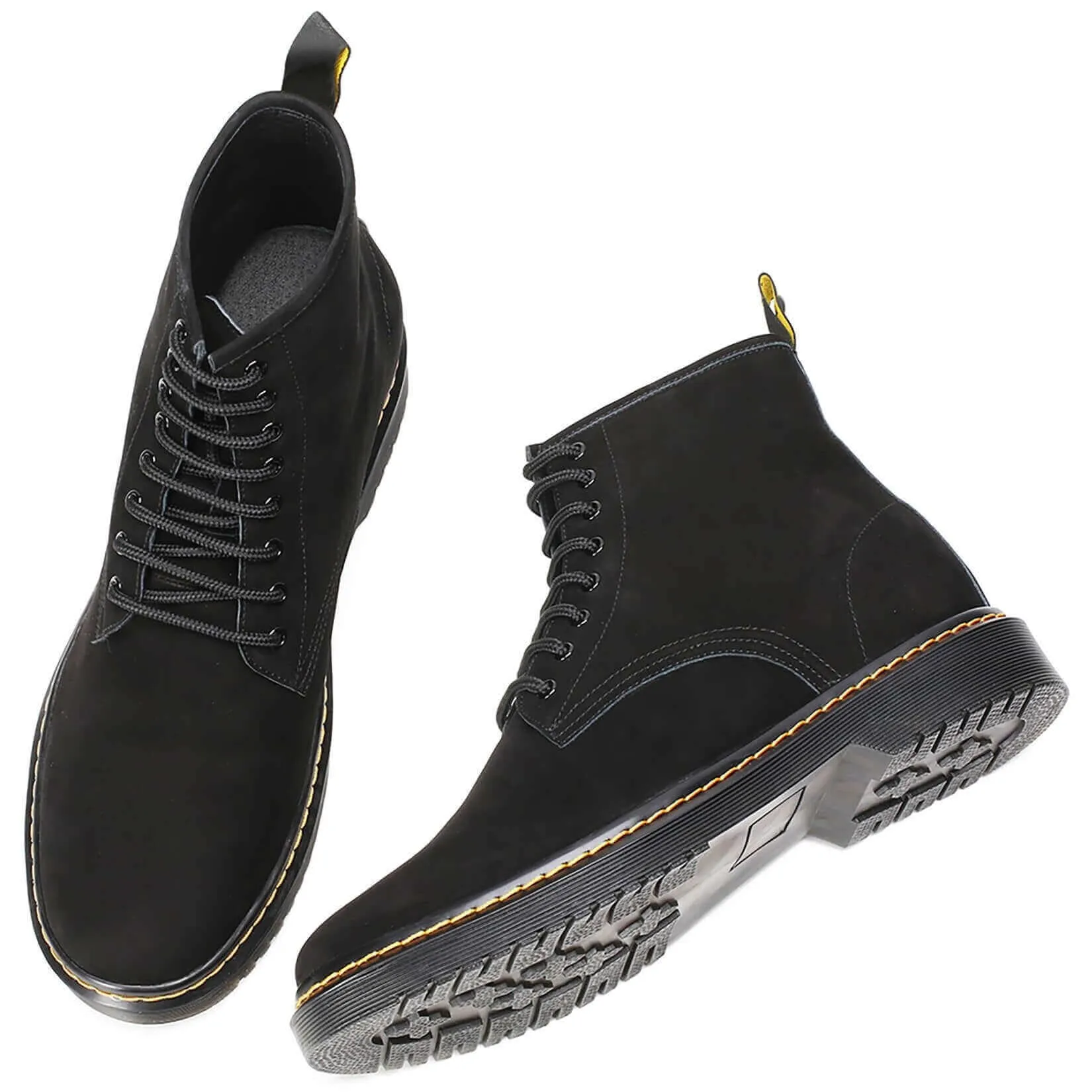 8CM / 3.15 Inches - CMR CHAMARIPA Height Increasing Elevator Boots Water Resistant Black Nubuck Leather Boots That Make You Taller