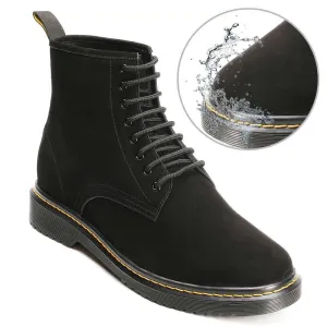 8CM / 3.15 Inches - CMR CHAMARIPA Height Increasing Elevator Boots Water Resistant Black Nubuck Leather Boots That Make You Taller