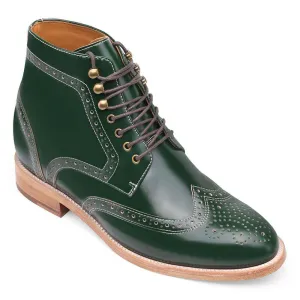 9CM / 3.54 Inches - CMR CHAMARIPA Shell Cordovan Height Increasing Shoes - Green Brogue Tall Men Boots - Men's Handmade Wing Tip Boots