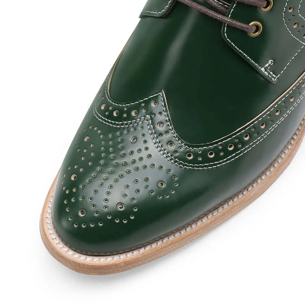 9CM / 3.54 Inches - CMR CHAMARIPA Shell Cordovan Height Increasing Shoes - Green Brogue Tall Men Boots - Men's Handmade Wing Tip Boots