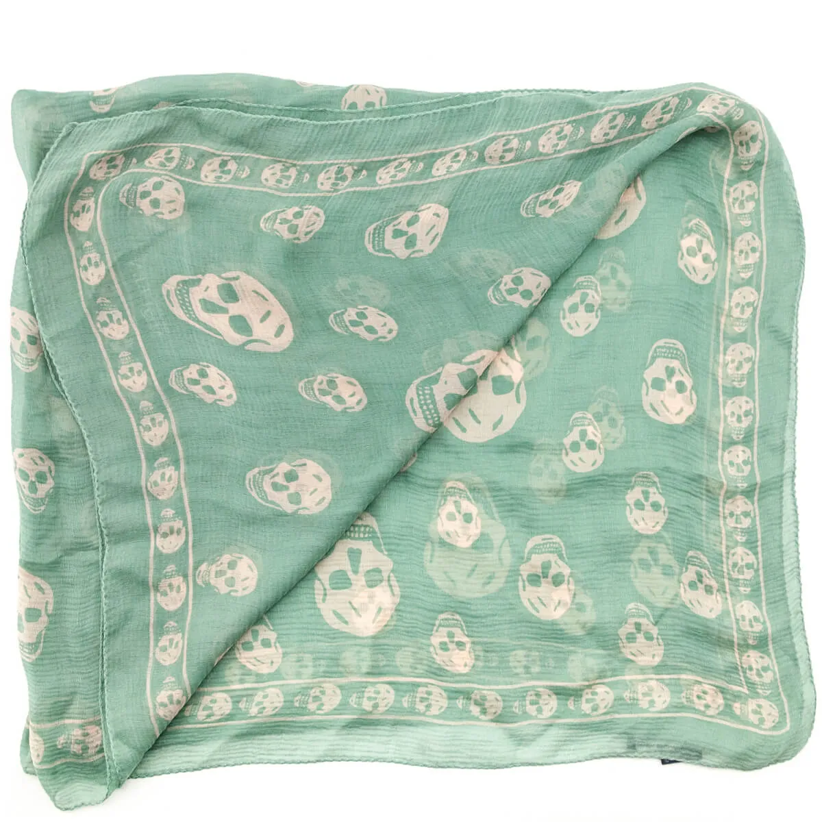 Alexander McQueen Green & White Silk Skull Scarf