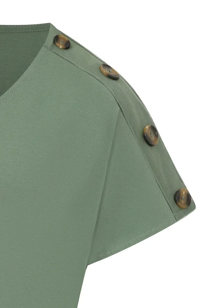 Alice Collins Button Shoulder Dress  - Deep sage