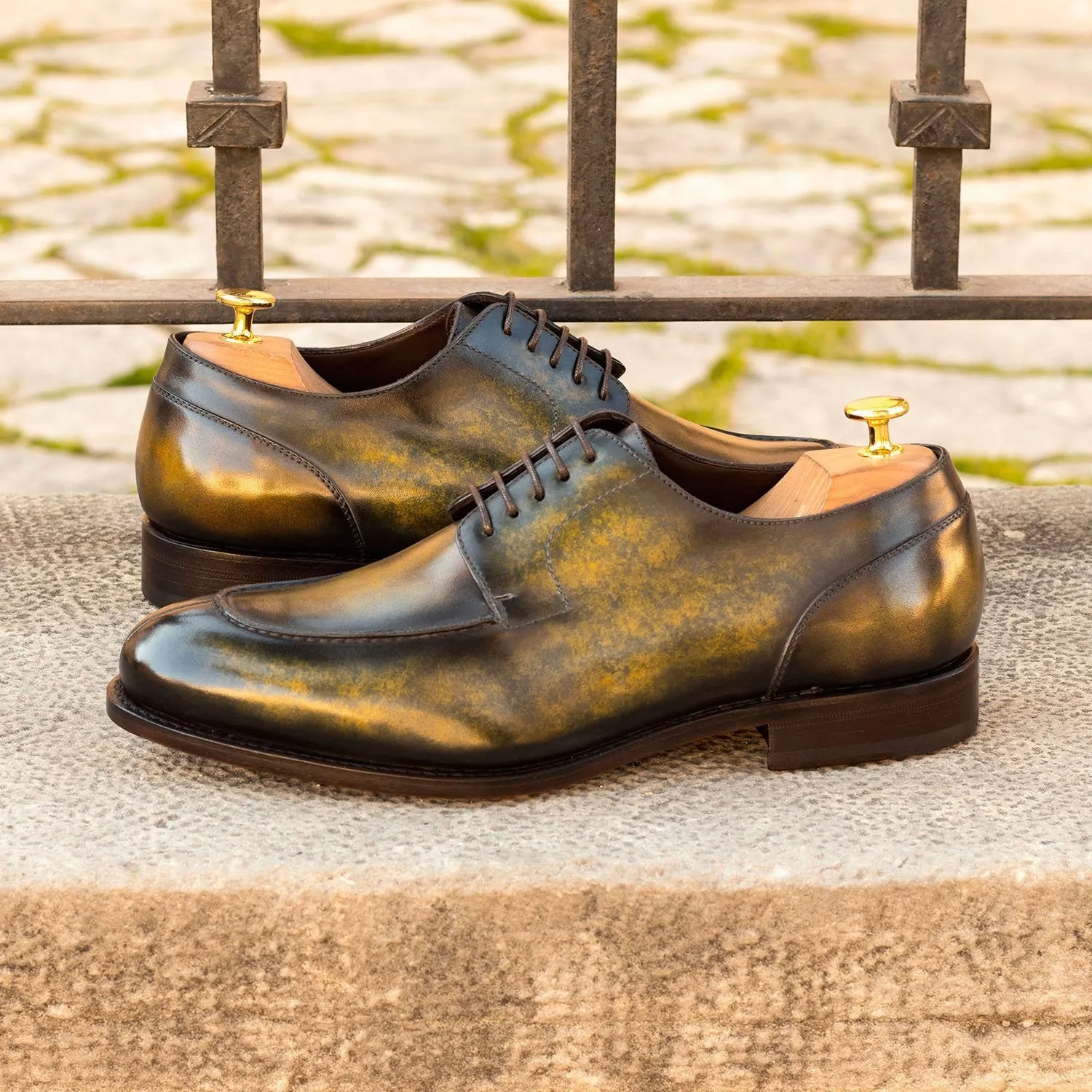 Ambrogio Men's Shoes Khaki Green Patina Leather Derby Oxfords (AMB2060)