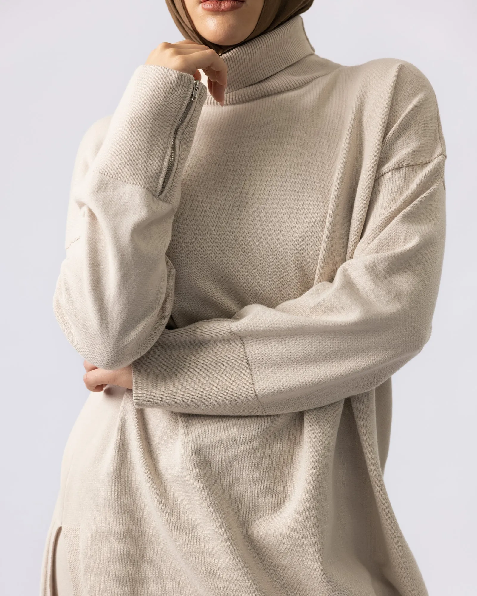 'Aria' Turtle Neck Sweater - Light Beige