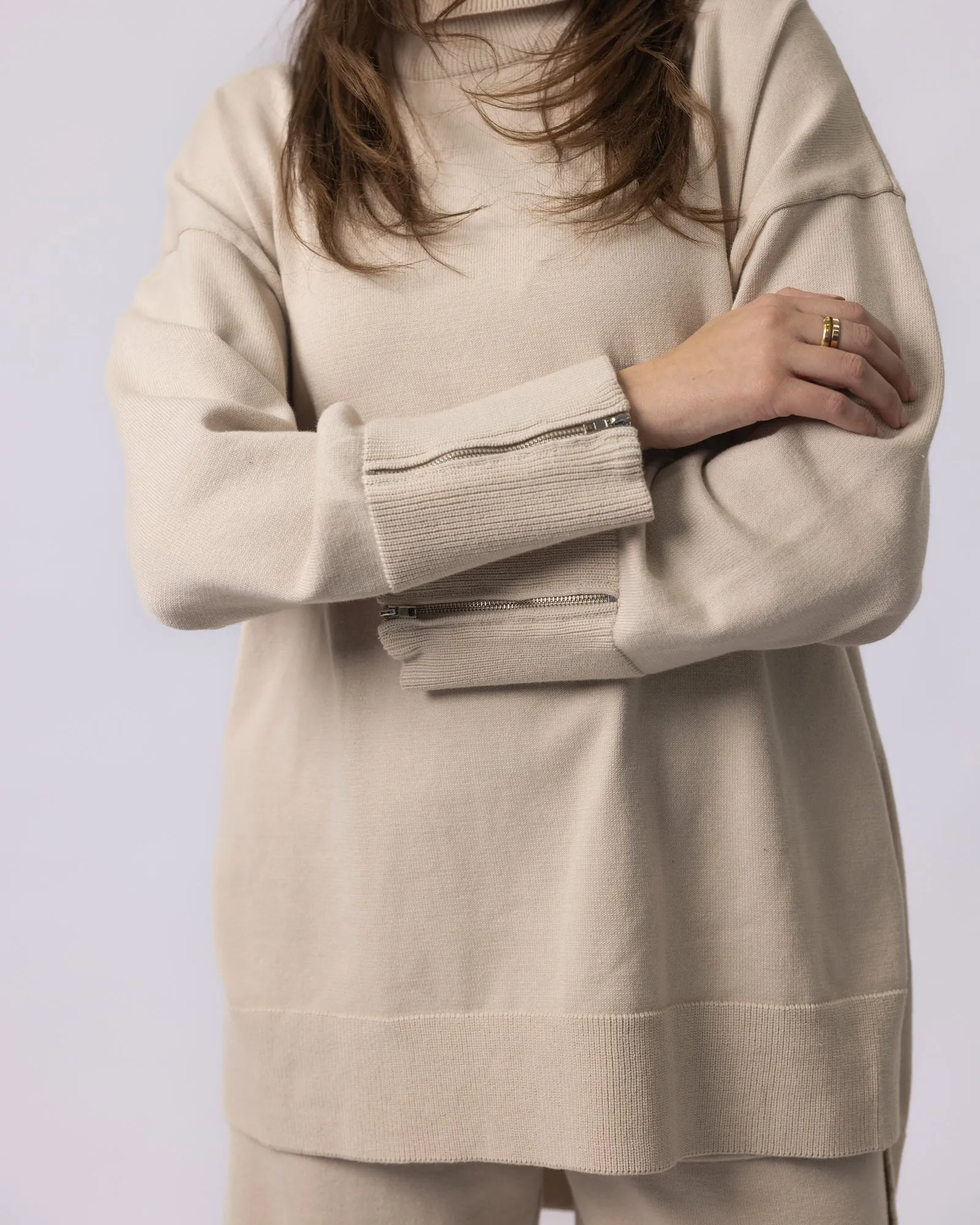 'Aria' Turtle Neck Sweater - Light Beige