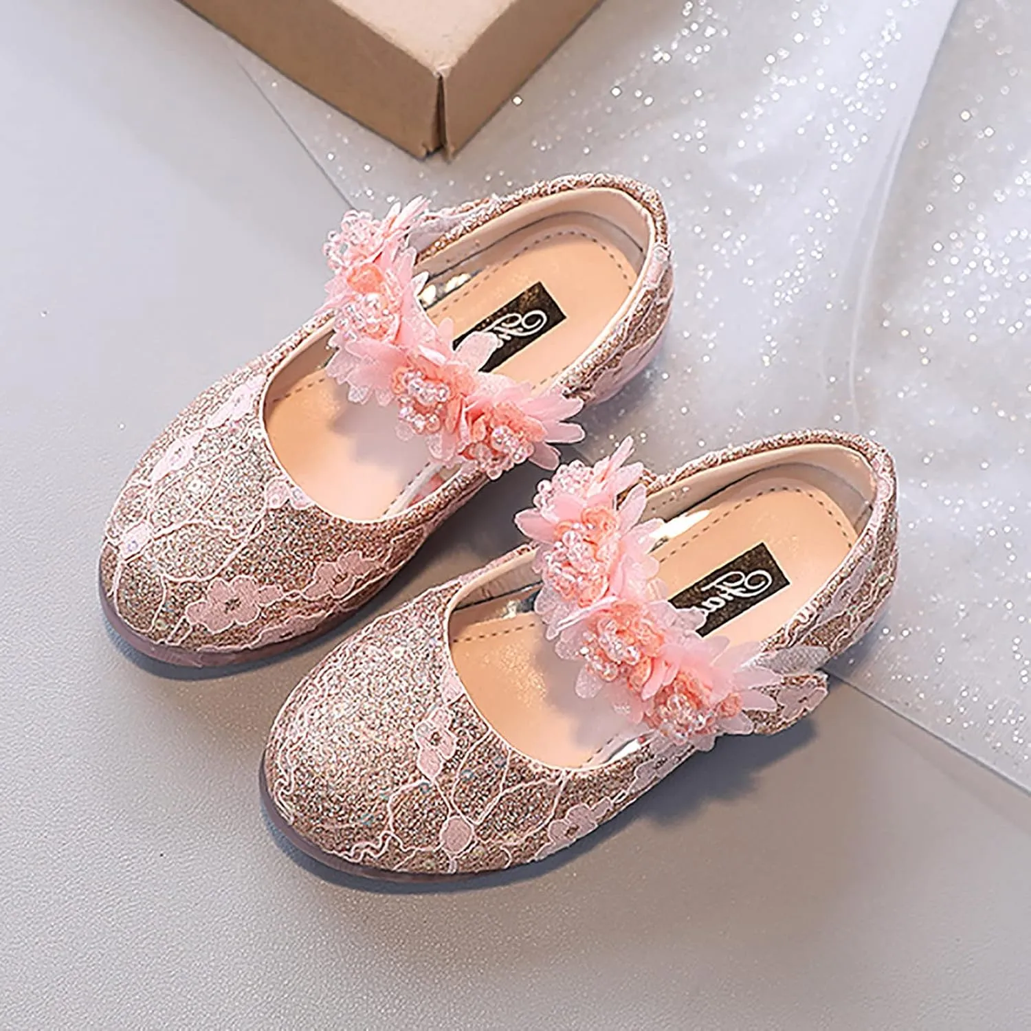Baby Girl Dress Shoes Girls Baby Princess Shoes Rhinestone Flower Sandals Dancing Shoes Infant Pearl (Pink, 3 Years)