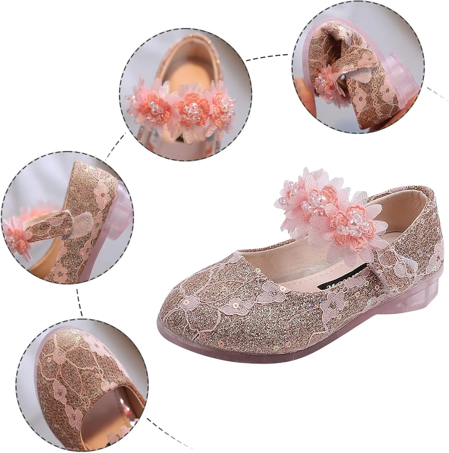 Baby Girl Dress Shoes Girls Baby Princess Shoes Rhinestone Flower Sandals Dancing Shoes Infant Pearl (Pink, 3 Years)