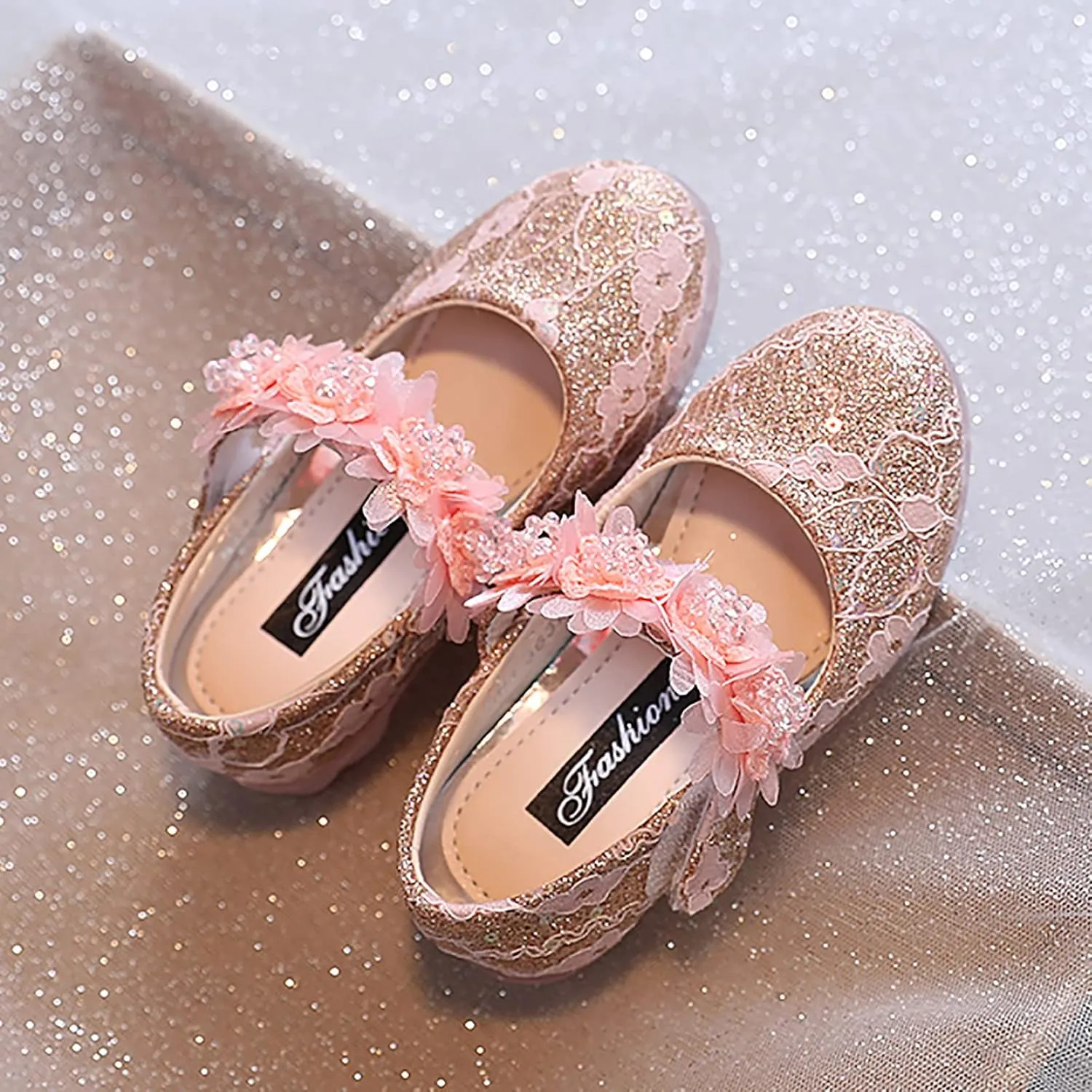 Baby Girl Dress Shoes Girls Baby Princess Shoes Rhinestone Flower Sandals Dancing Shoes Infant Pearl (Pink, 3 Years)